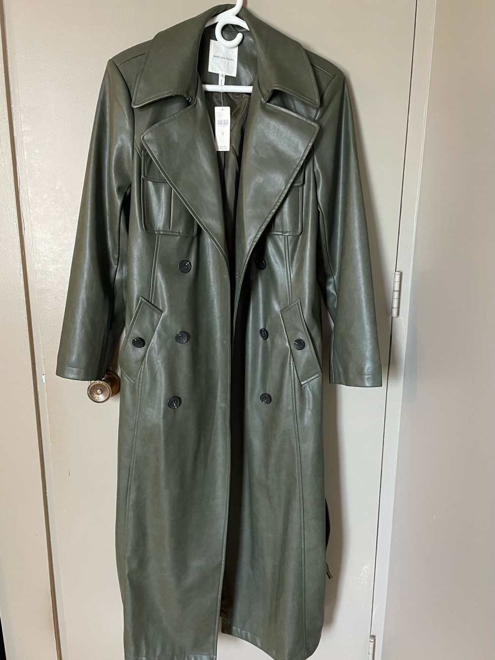 Avec Les Filles Anthropology Faux Leather Trench Coat - Olive